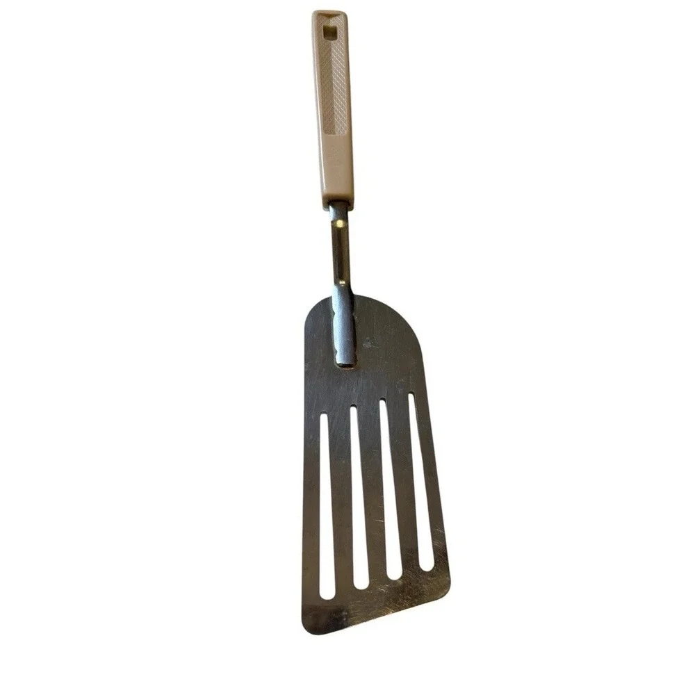 Vintage KOCO Stainless Slotted Spatula Flipper  w/Cream Plastic Handle 10